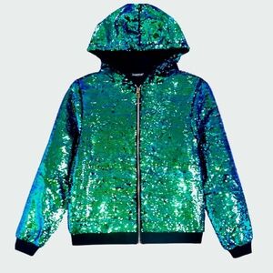 Sequin Hoodie Zip-Up Jacket Sparkly Mermaid to Black Women's Medium BNWT